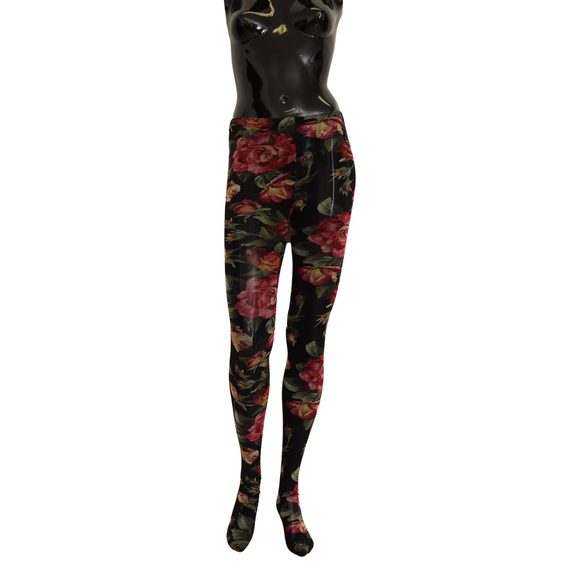 Dolce & Gabbana Black Floral Print Stockings Nylon Tights - Picture 2 of 2